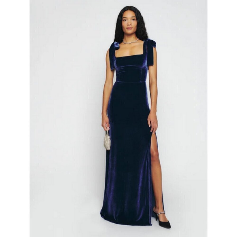 💕REFORMATION💕 Westerly Velvet Maxi Dress ~ Danube Blue 12 NWT - Picture 4 of 13